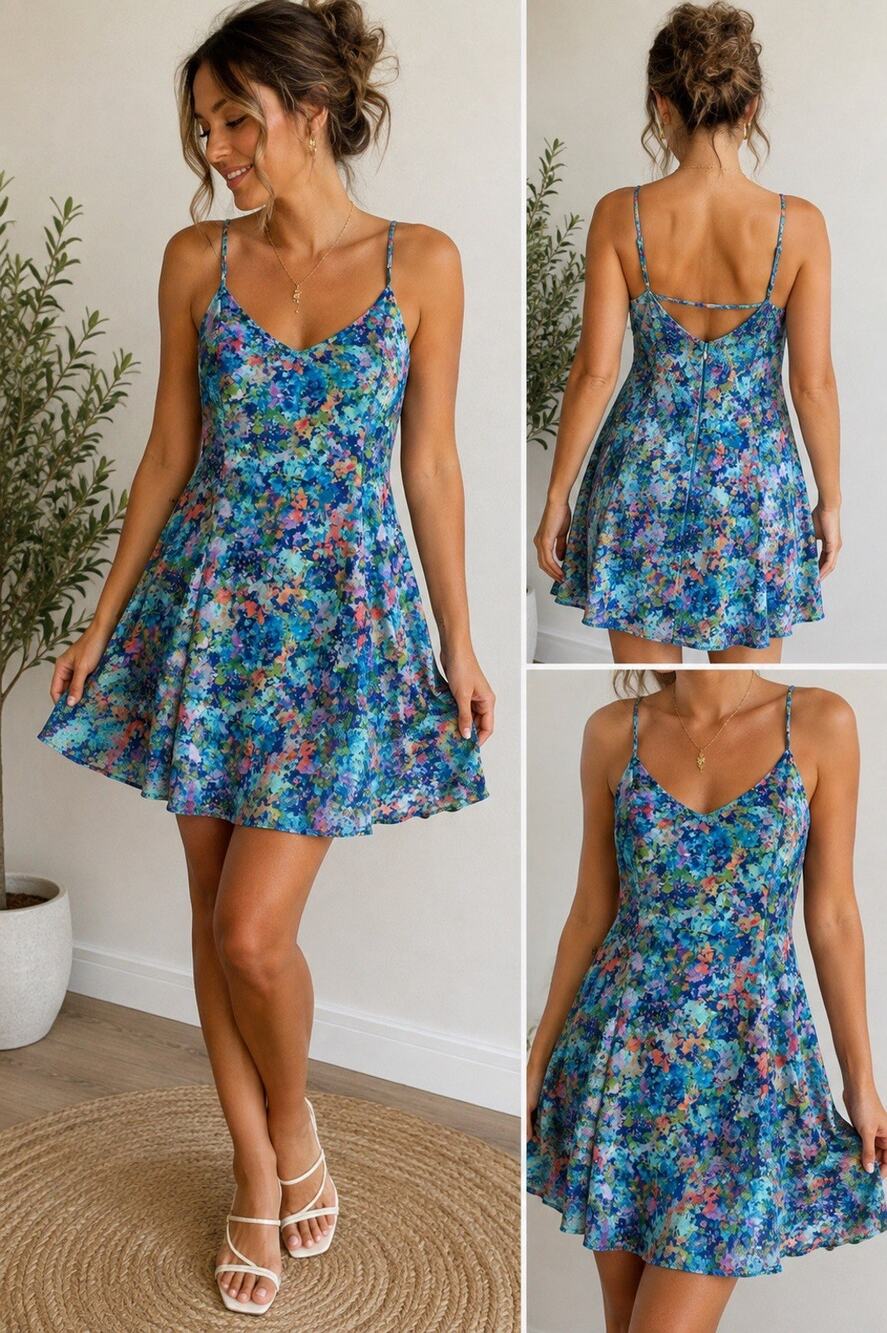 Lush Multicolor Abstract Floral Fit & Flare Dress Size Medium